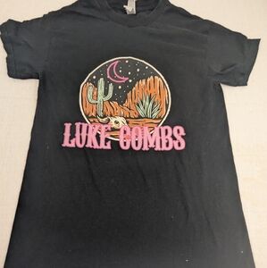 Luke Combs Black Tee Shirt Featuring A Night Desert Cactus Scene Small